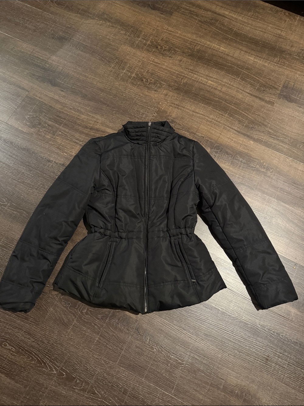 Women's Black Quilted Waist-Defined Puffer Jacket